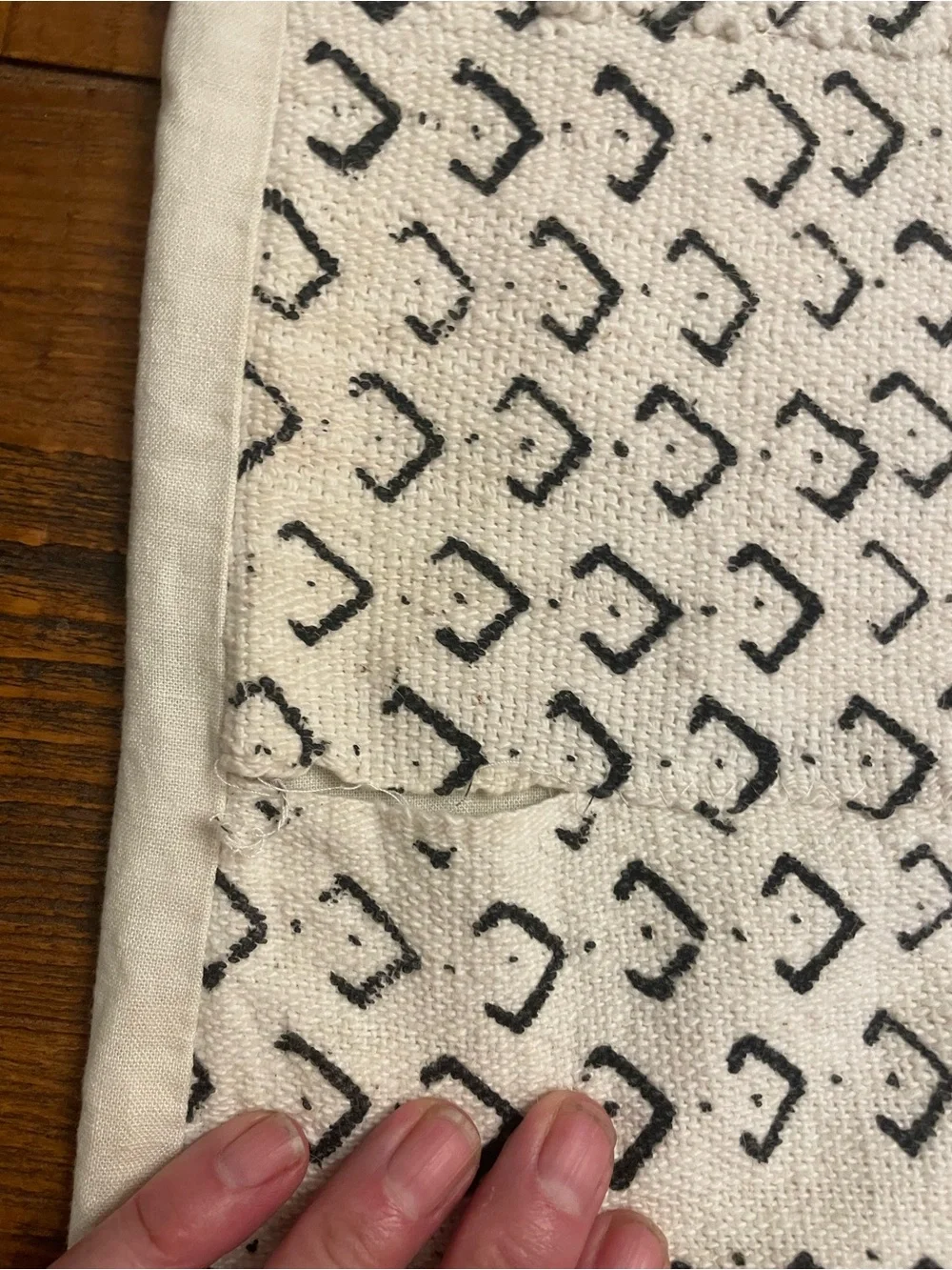 Handmade African White and Black Mudcloth Throw Blanket
